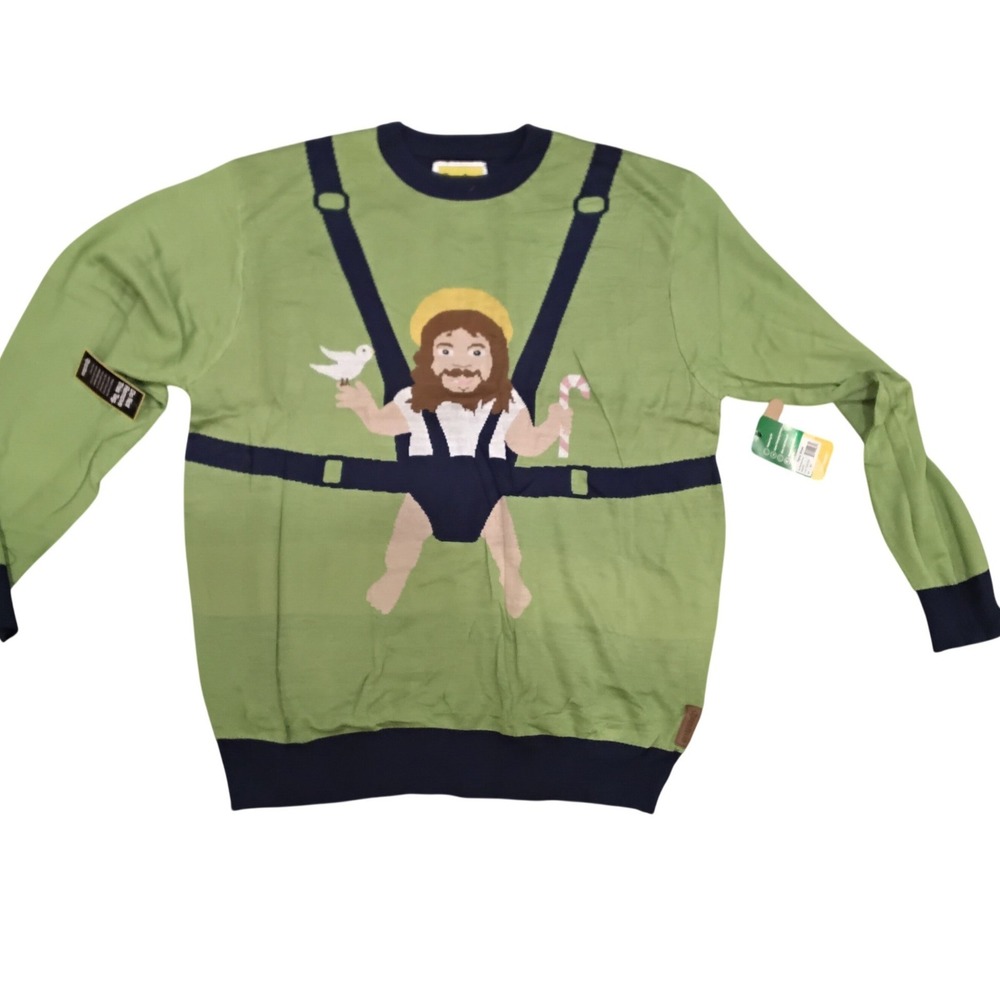 Tipsy Elves Mens Sweet Baby Jesus Ugly Christmas Sweater Green 3XL TE-SW125XL3